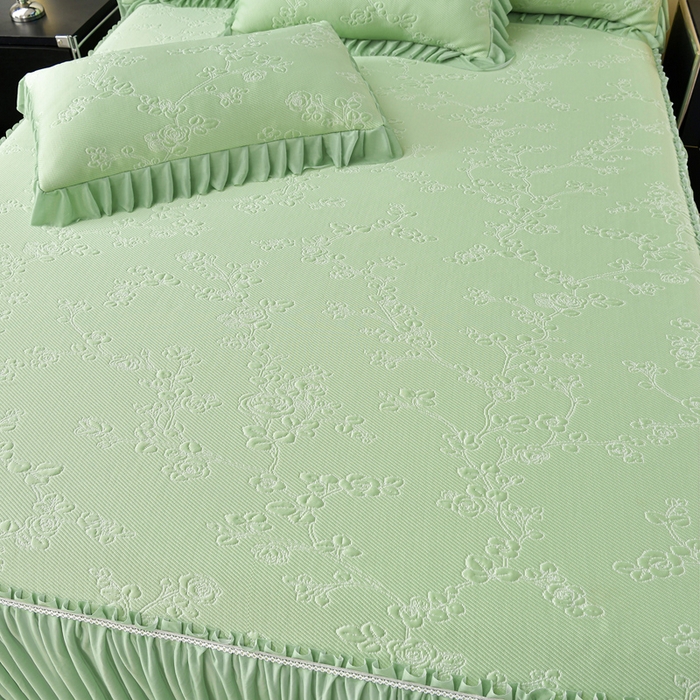 91家纺网 家纺一手货源 找家纺 星窝家纺 2026新款冰豆豆床裙款凉席 青岚梅影