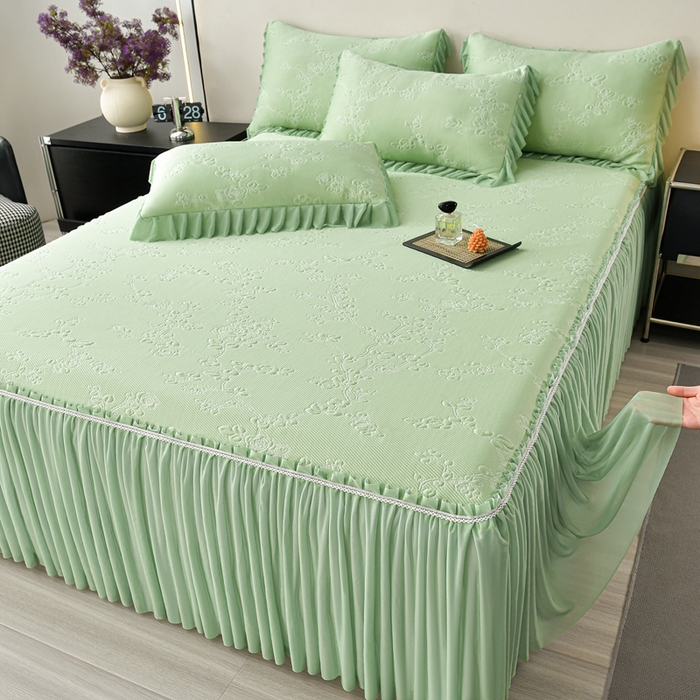 91家纺网 家纺一手货源 找家纺 星窝家纺 2026新款冰豆豆床裙款凉席 青岚梅影