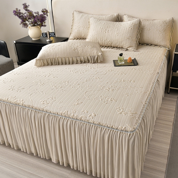 91家纺网 家纺一手货源 找家纺 星窝家纺 2026新款冰豆豆床裙款凉席 素锦花蔓