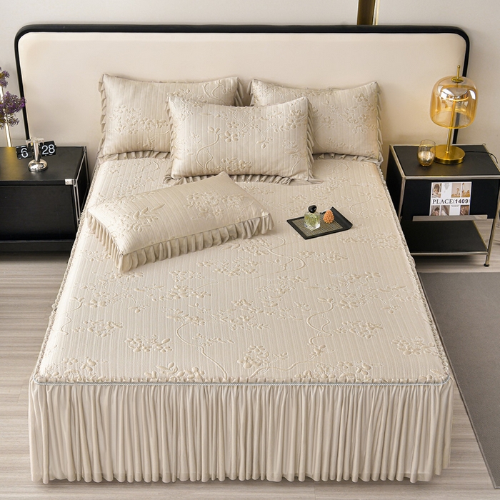 星窝家纺 2026新款冰豆豆床裙款凉席 素锦花蔓