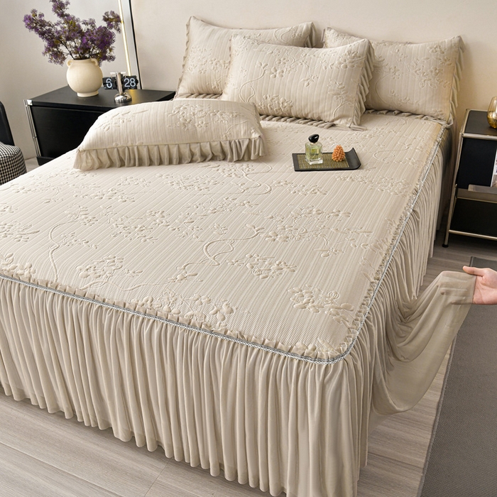 91家纺网 家纺一手货源 找家纺 星窝家纺 2026新款冰豆豆床裙款凉席 素锦花蔓