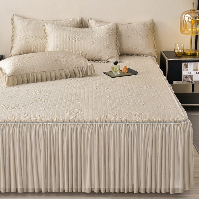 91家纺网 家纺一手货源 找家纺 星窝家纺 2026新款冰豆豆床裙款凉席 素锦花蔓