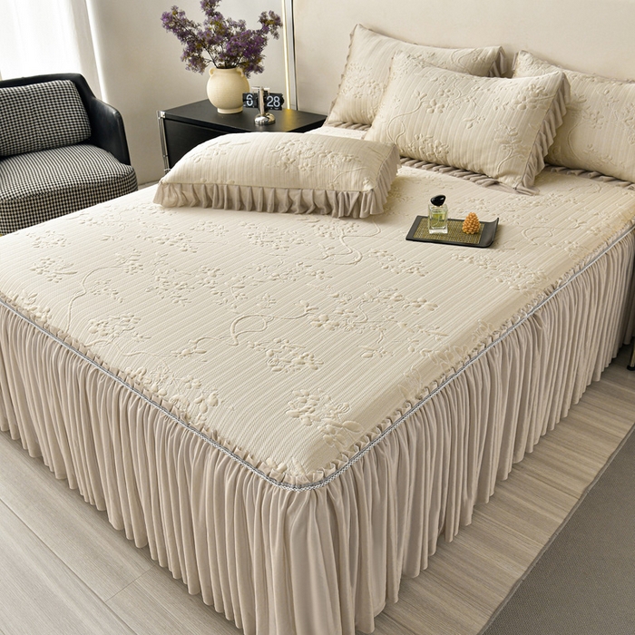 91家纺网 家纺一手货源 找家纺 星窝家纺 2026新款冰豆豆床裙款凉席 素锦花蔓