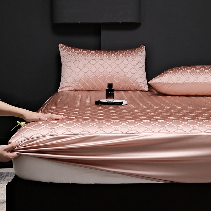 91家纺网 家纺一手货源 找家纺 阿那亚 2026新款冰萃凉感硅胶凉席三件套夏被四件套 玫瑰粉