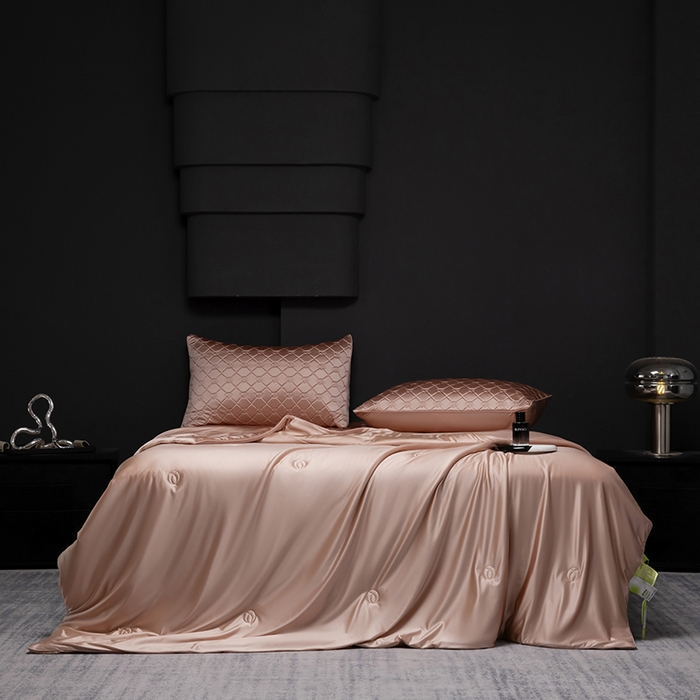 91家纺网 家纺一手货源 找家纺 阿那亚 2026新款冰萃凉感硅胶凉席三件套夏被四件套 玫瑰粉