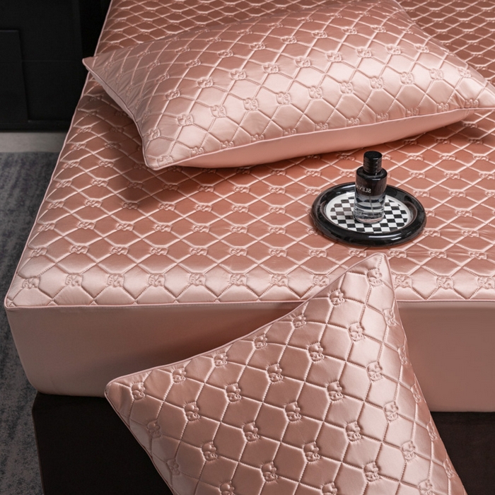 91家纺网 家纺一手货源 找家纺 阿那亚 2026新款冰萃凉感硅胶凉席三件套夏被四件套 玫瑰粉