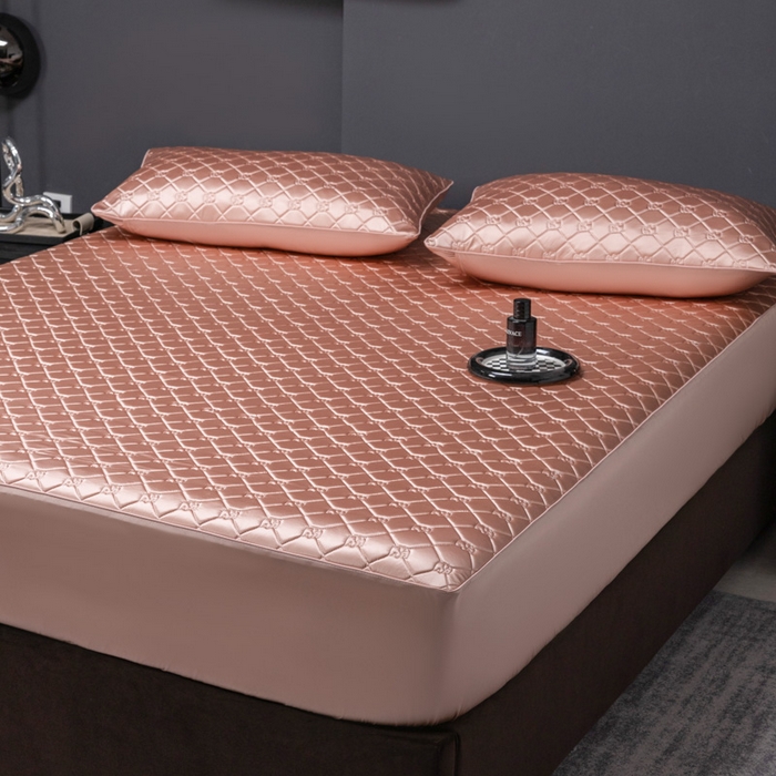 91家纺网 家纺一手货源 找家纺 阿那亚 2026新款冰萃凉感硅胶凉席三件套夏被四件套 玫瑰粉