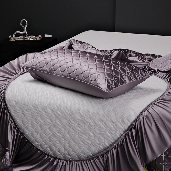 91家纺网 家纺一手货源 找家纺 阿那亚 2026新款冰萃凉感硅胶凉席三件套夏被四件套 凝夜紫