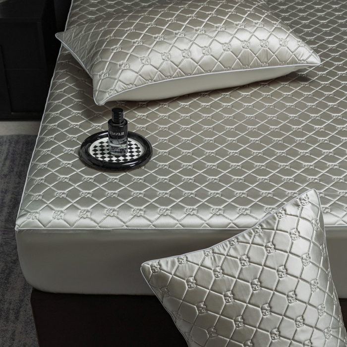 91家纺网 家纺一手货源 找家纺 阿那亚 2026新款冰萃凉感硅胶凉席三件套夏被四件套 松茶灰