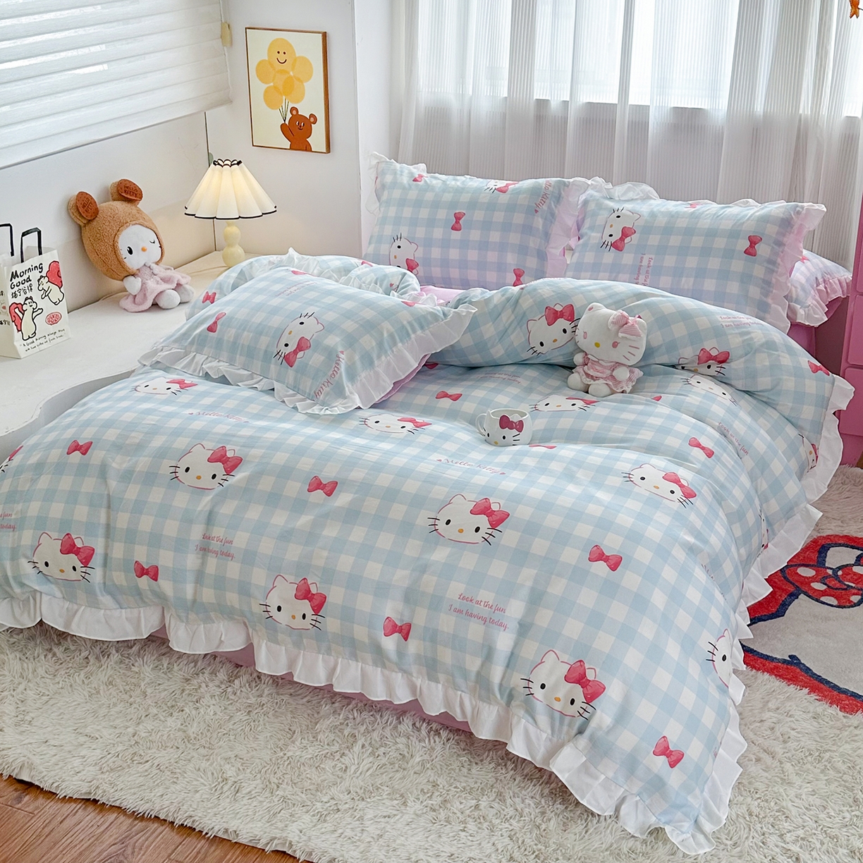 91家纺网 家纺一手货源 找家纺 （总）玉元坊 2026新款三丽鸥正版授权凯蒂KT猫儿童卡通全棉纯棉床单床笠床裙花边被套三四件套