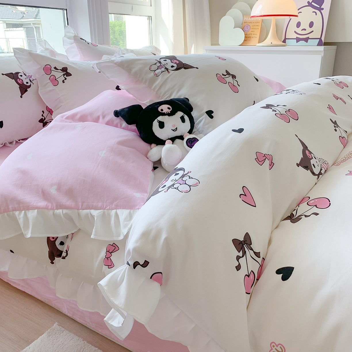 91家纺网 家纺一手货源 找家纺 玉元坊 2026新款儿童女孩卡通全棉纯棉花边被套床单床笠床裙三四件套床品 兔子伙伴