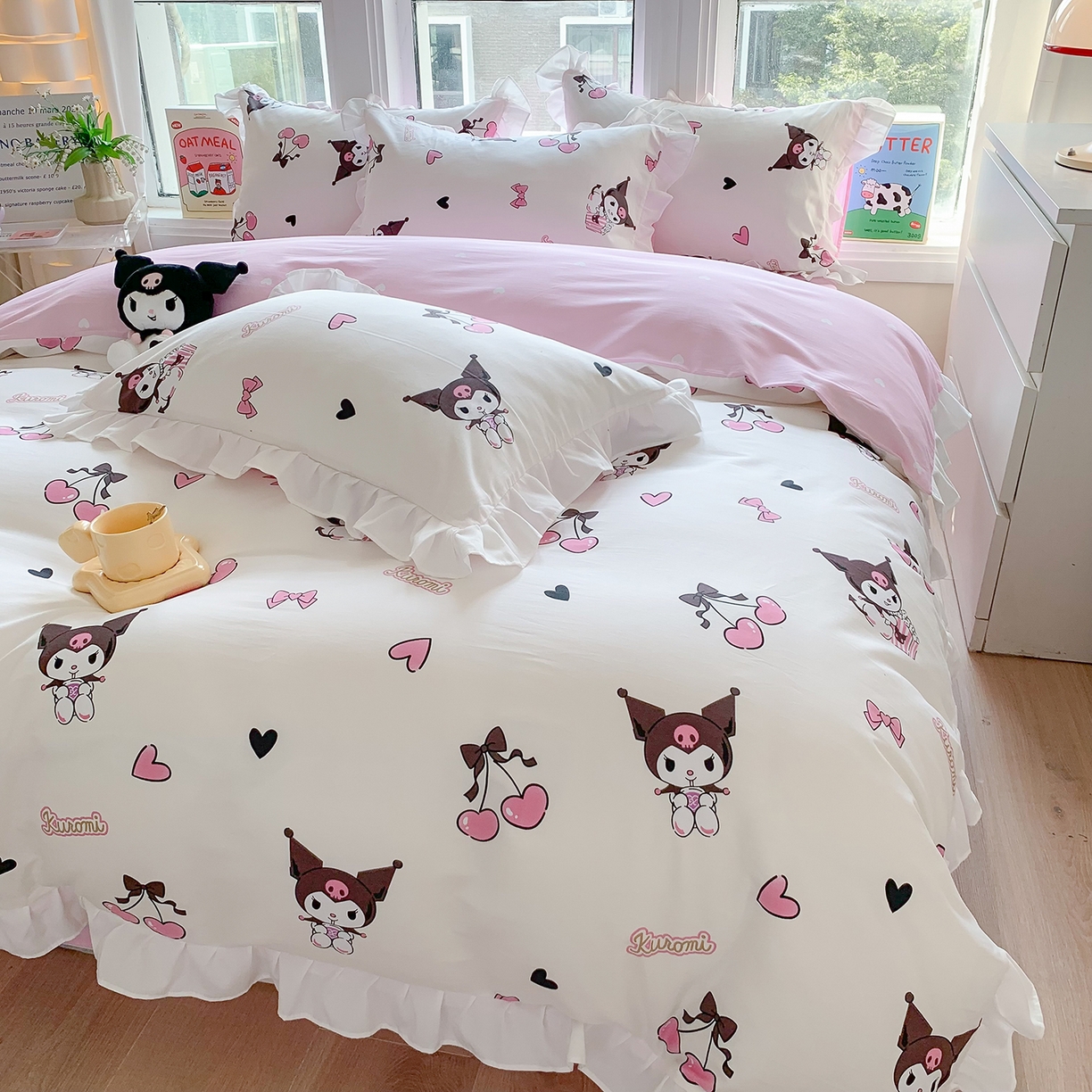 91家纺网 家纺一手货源 找家纺 （总）玉元坊 2026新款三丽鸥正版授权库洛米儿童卡通全棉纯棉床单床笠床裙花边被套三四件套