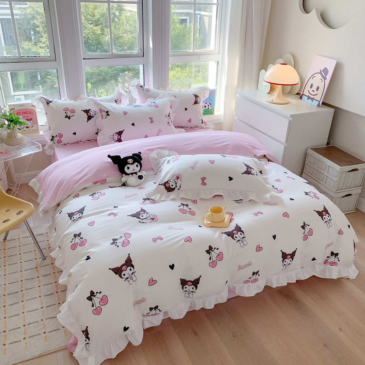 91家纺网 家纺一手货源 找家纺 （总）玉元坊 2026新款三丽鸥正版授权库洛米儿童卡通全棉纯棉床单床笠床裙花边被套三四件套