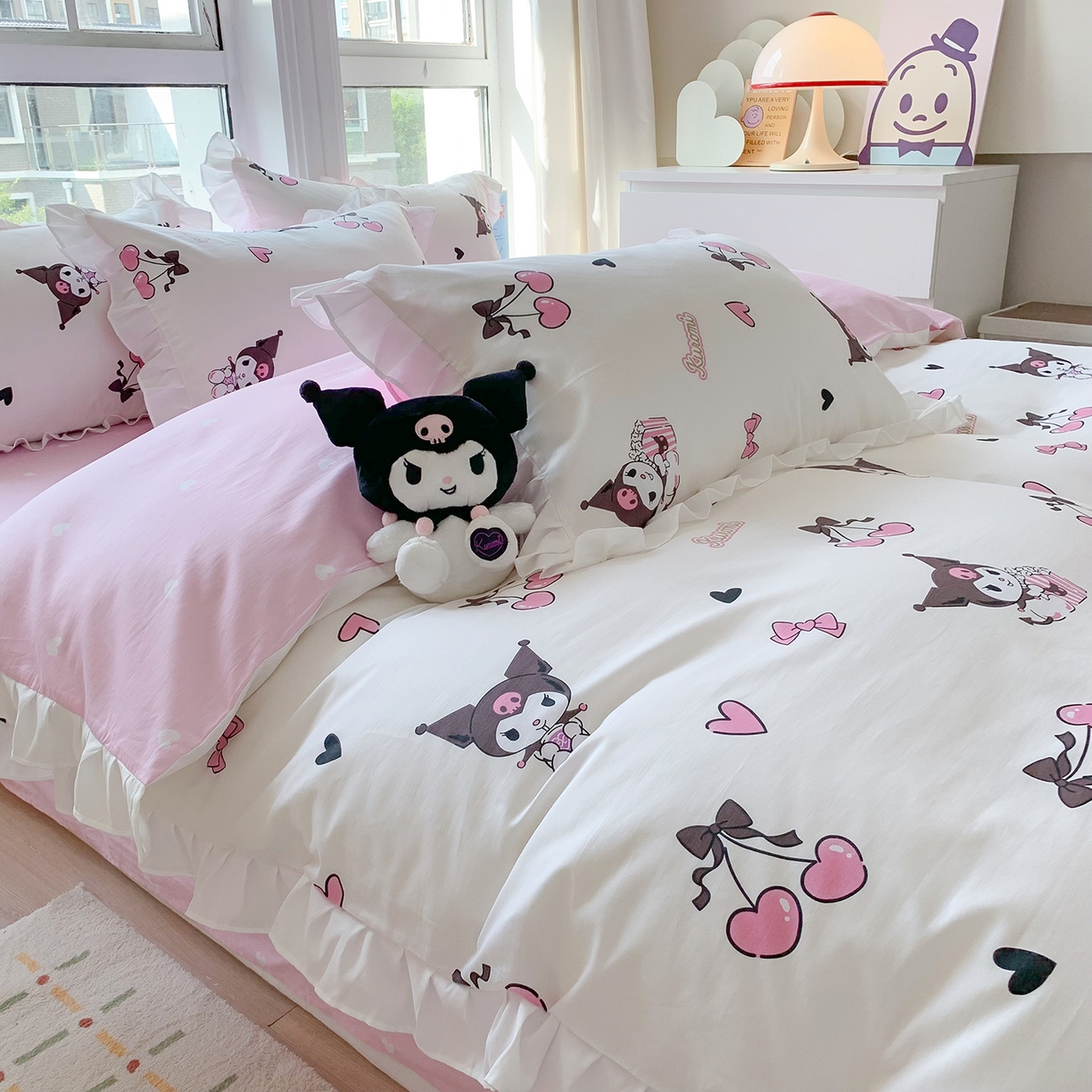 91家纺网 家纺一手货源 找家纺 （总）玉元坊 2026新款三丽鸥正版授权库洛米儿童卡通全棉纯棉床单床笠床裙花边被套三四件套