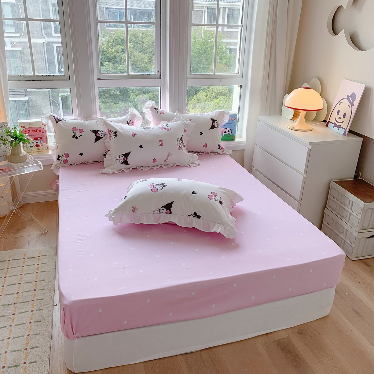 91家纺网 家纺一手货源 找家纺 （总）玉元坊 2026新款三丽鸥正版授权库洛米儿童卡通全棉纯棉床单床笠床裙花边被套三四件套