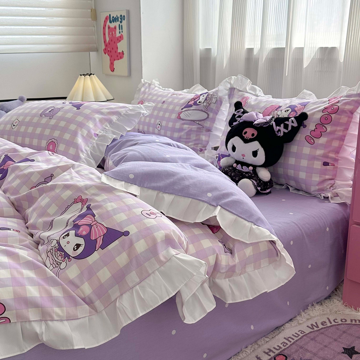 91家纺网 家纺一手货源 找家纺 （总）玉元坊 2026新款三丽鸥正版授权库洛米儿童卡通全棉纯棉床单床笠床裙花边被套三四件套