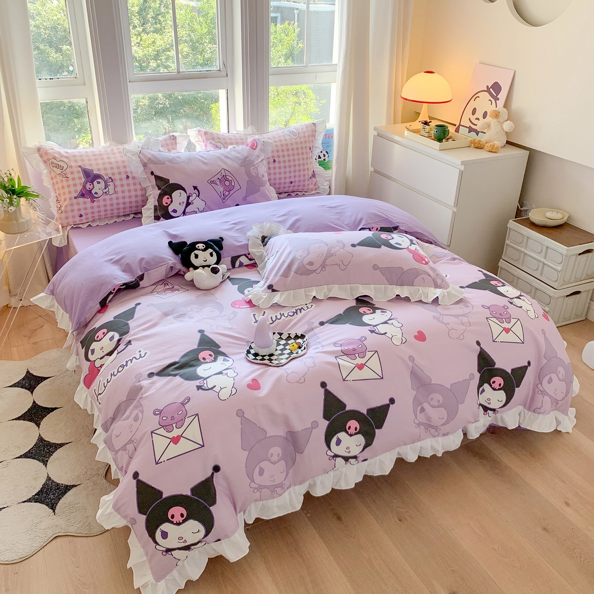 91家纺网 家纺一手货源 找家纺 玉元坊 2026新款三丽鸥正版授权库洛米儿童卡通全棉纯棉床单床笠床裙花边被套三四件套 库洛米【花边款】