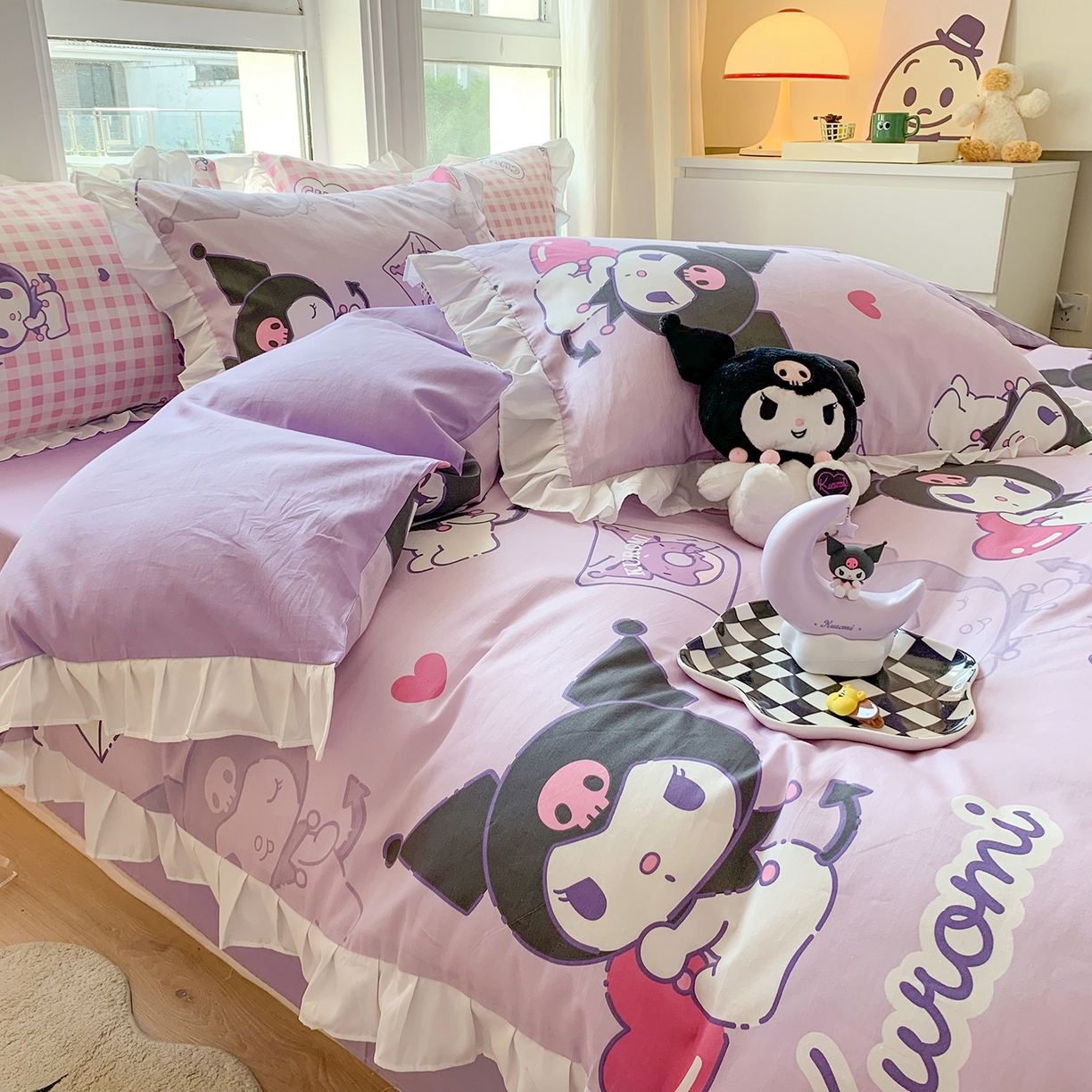 91家纺网 家纺一手货源 找家纺 玉元坊 2026新款三丽鸥正版授权库洛米儿童卡通全棉纯棉床单床笠床裙花边被套三四件套 库洛米【花边款】