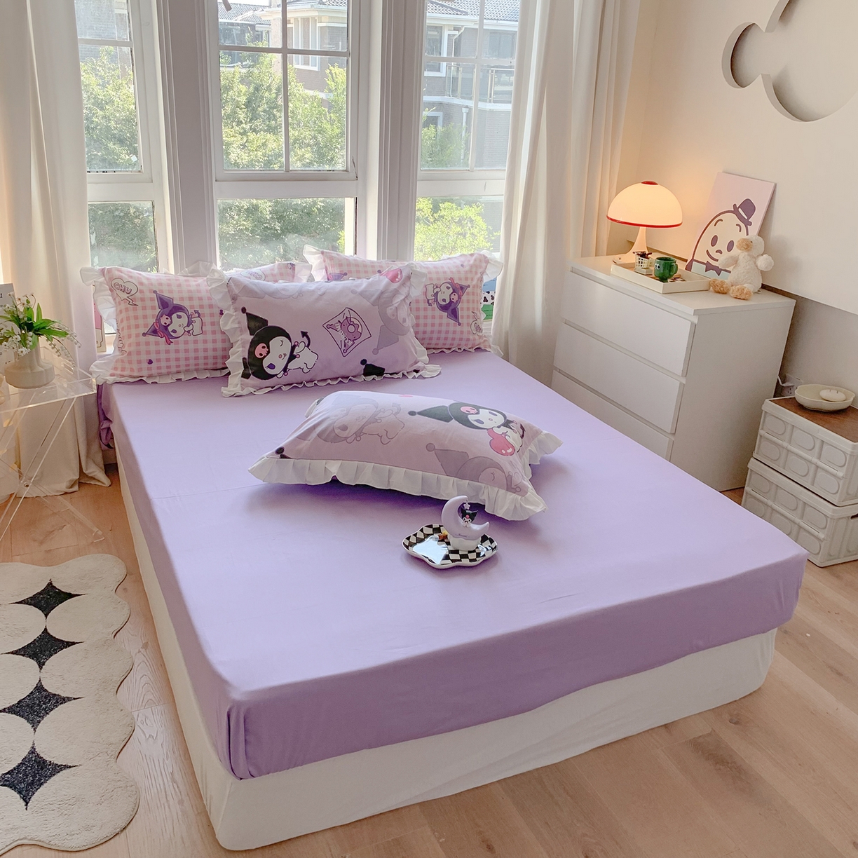 91家纺网 家纺一手货源 找家纺 玉元坊 2026新款三丽鸥正版授权库洛米儿童卡通全棉纯棉床单床笠床裙花边被套三四件套 库洛米【花边款】