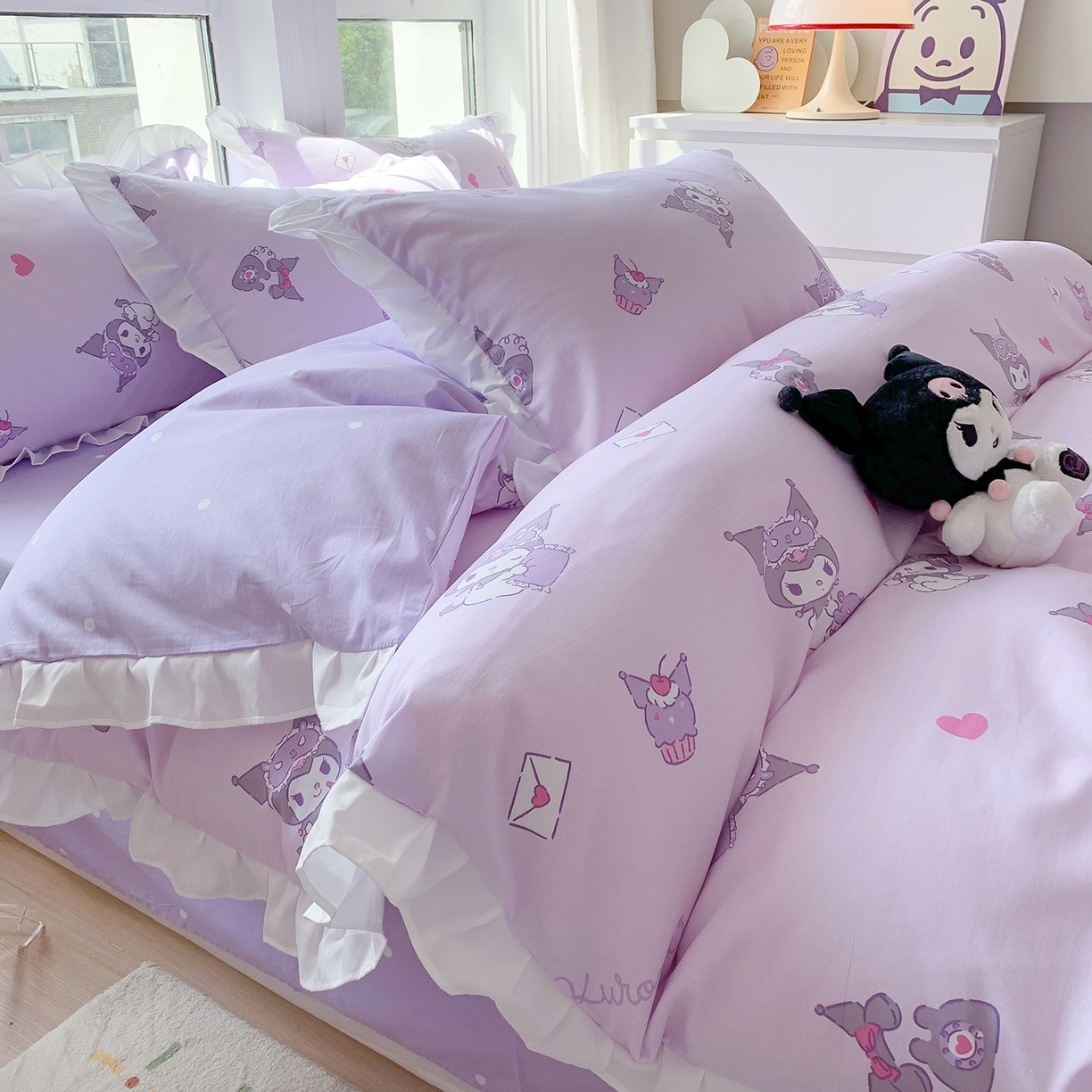 玉元坊 2026新款三丽鸥正版授权库洛米儿童卡通全棉纯棉床单床笠床裙花边被套三四件套 库洛米宝贝【花边款】