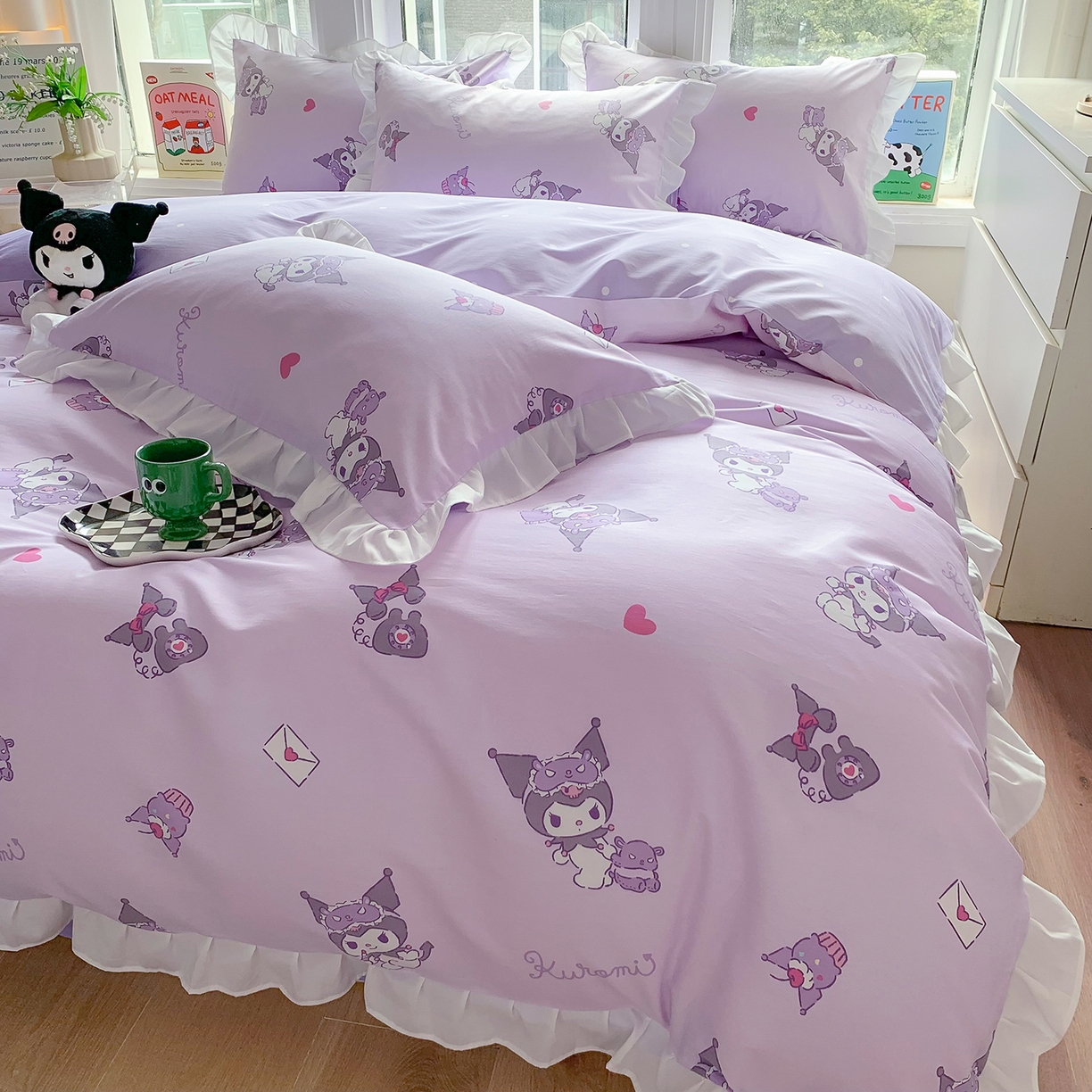 91家纺网 家纺一手货源 找家纺 玉元坊 2026新款三丽鸥正版授权库洛米儿童卡通全棉纯棉床单床笠床裙花边被套三四件套 库洛米宝贝【花边款】