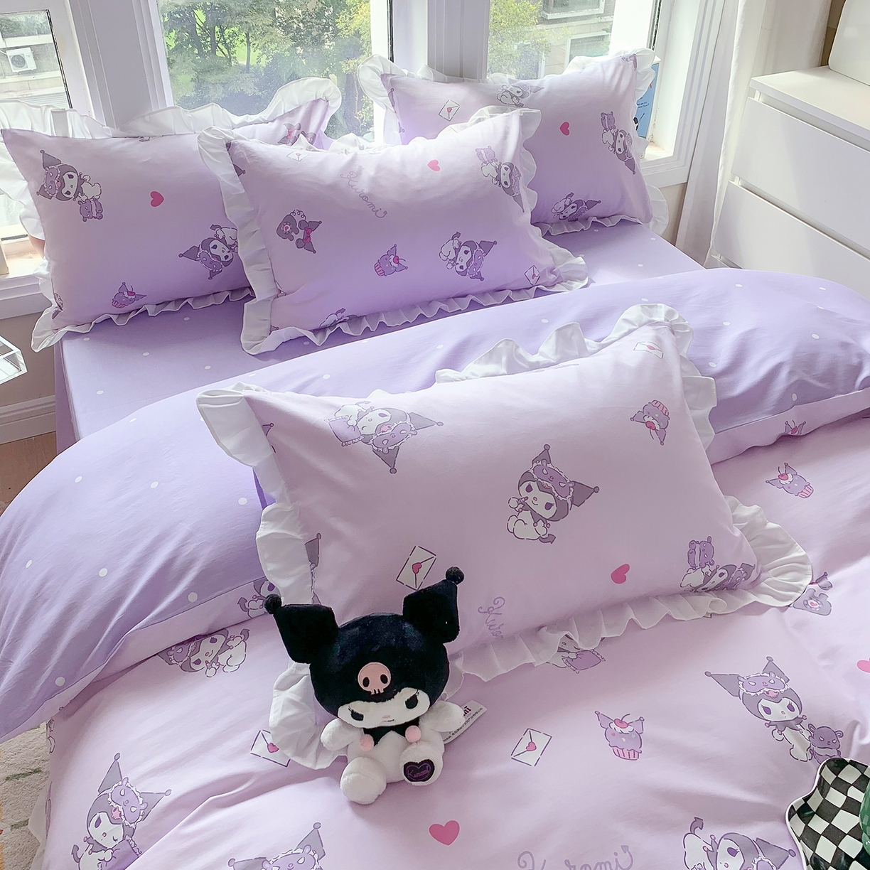 91家纺网 家纺一手货源 找家纺 玉元坊 2026新款三丽鸥正版授权库洛米儿童卡通全棉纯棉床单床笠床裙花边被套三四件套 库洛米宝贝【花边款】