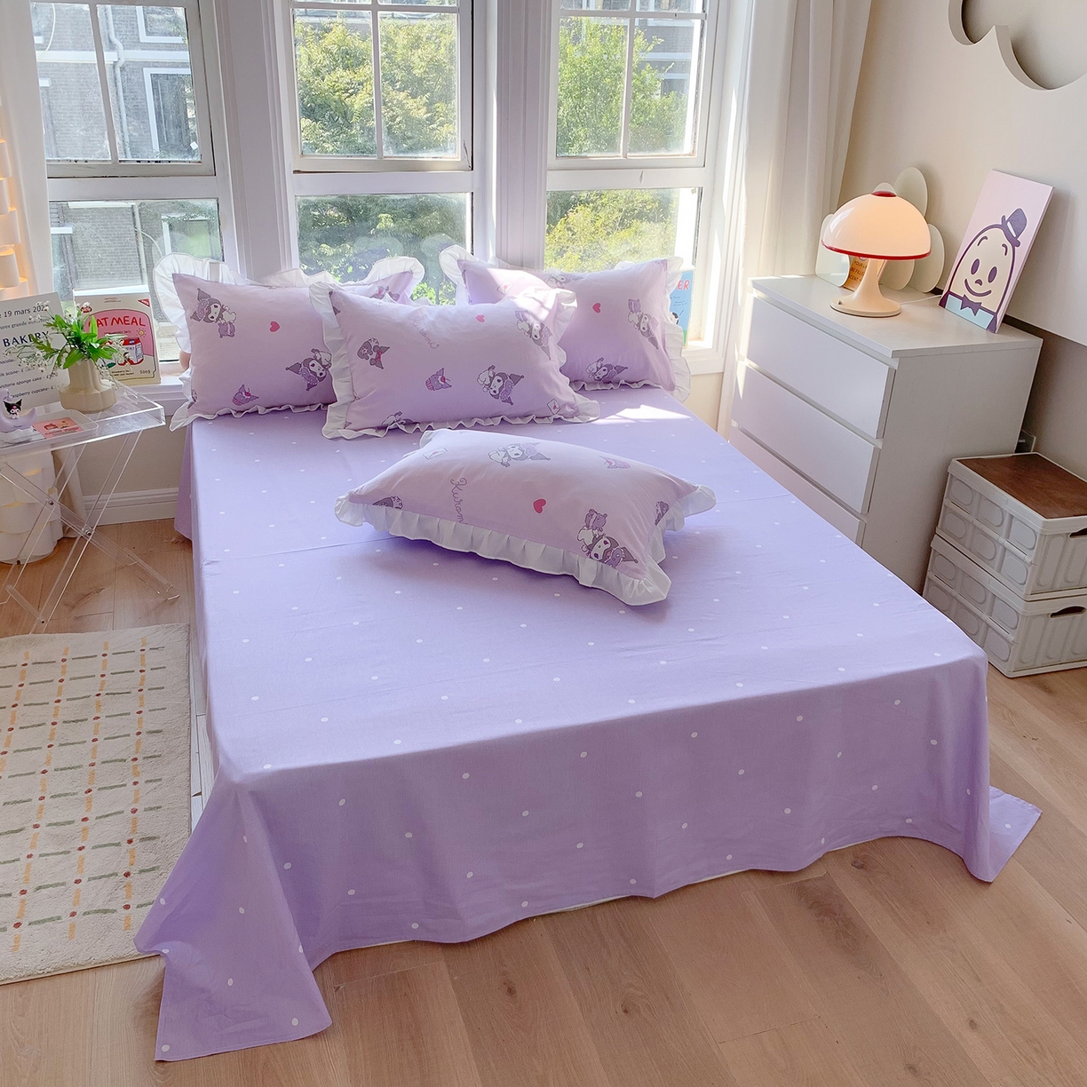 91家纺网 家纺一手货源 找家纺 玉元坊 2026新款三丽鸥正版授权库洛米儿童卡通全棉纯棉床单床笠床裙花边被套三四件套 库洛米宝贝【花边款】