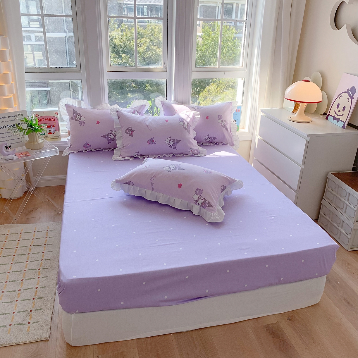 91家纺网 家纺一手货源 找家纺 玉元坊 2026新款三丽鸥正版授权库洛米儿童卡通全棉纯棉床单床笠床裙花边被套三四件套 库洛米宝贝【花边款】