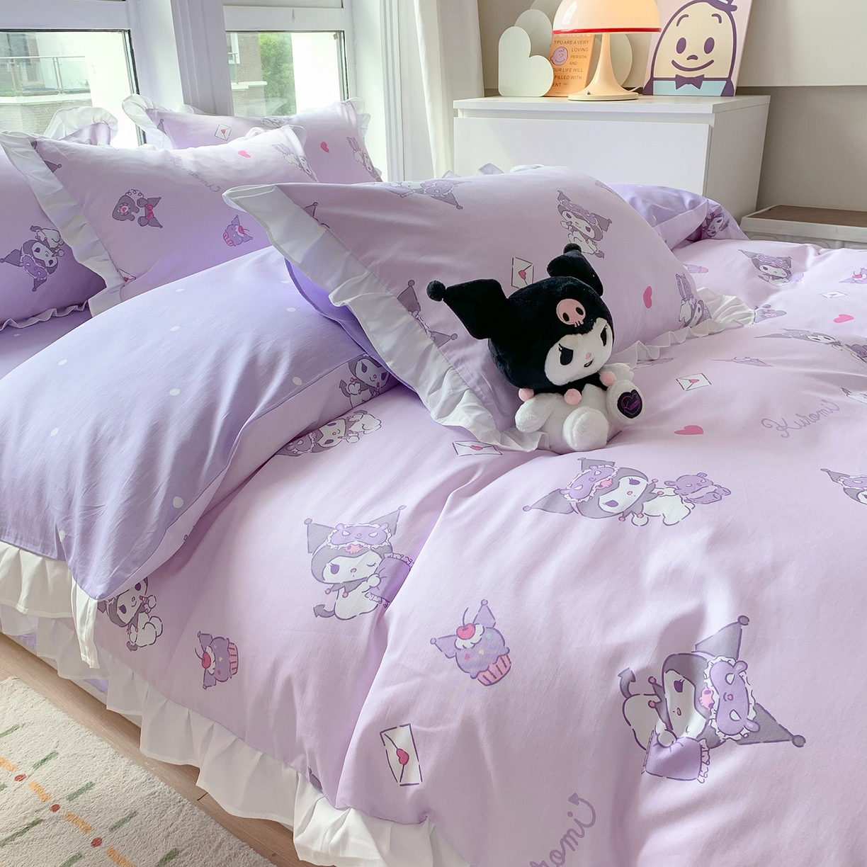 91家纺网 家纺一手货源 找家纺 玉元坊 2026新款三丽鸥正版授权库洛米儿童卡通全棉纯棉床单床笠床裙花边被套三四件套 库洛米宝贝【花边款】