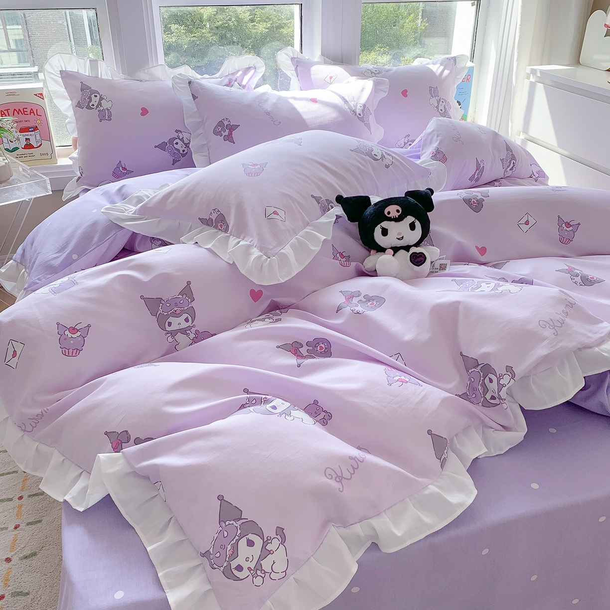 91家纺网 家纺一手货源 找家纺 玉元坊 2026新款三丽鸥正版授权库洛米儿童卡通全棉纯棉床单床笠床裙花边被套三四件套 库洛米宝贝【花边款】