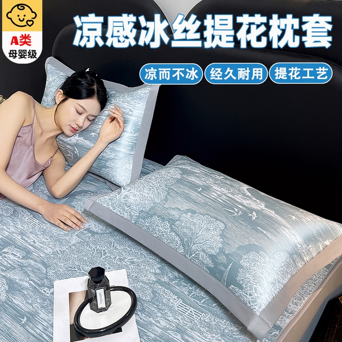 芯宜佳 2026新款A类中分子冰丝单人枕套枕套单件 雾色庄园-蓝