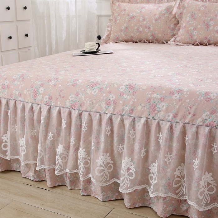 91家纺网 家纺一手货源 找家纺 （总）乐逸家纺 2026新款A类母婴双层纱床裙韩版蕾丝花边床裙小清新印花床裙源头供货现货