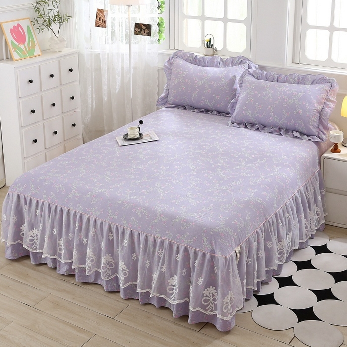 91家纺网 家纺一手货源 找家纺 （总）乐逸家纺 2026新款A类母婴双层纱床裙韩版蕾丝花边床裙小清新印花床裙源头供货现货