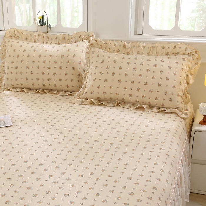 91家纺网 家纺一手货源 找家纺 乐逸家纺 2026新款A类母婴双层纱床裙韩版蕾丝花边床裙小清新印花床裙源头供货现货 花海