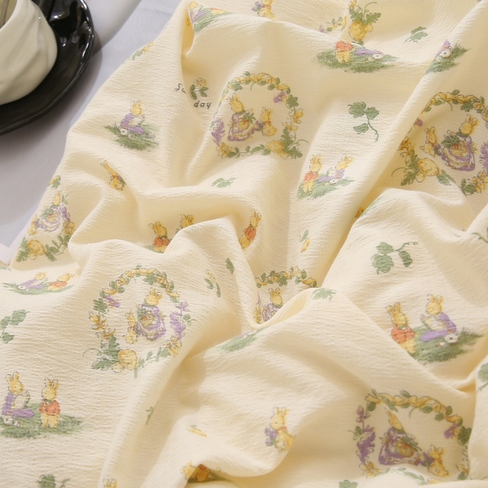 91家纺网 家纺一手货源 找家纺 乐逸家纺 2026新款A类母婴双层纱床裙韩版蕾丝花边床裙小清新印花床裙源头供货现货 兔子欢喜