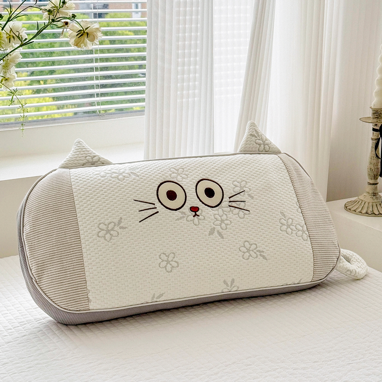 91家纺网 家纺一手货源 找家纺 （总）蔻眠 凉感丝小萌猫荞麦护颈枕夏季凉豆豆儿童枕芯学生枕头