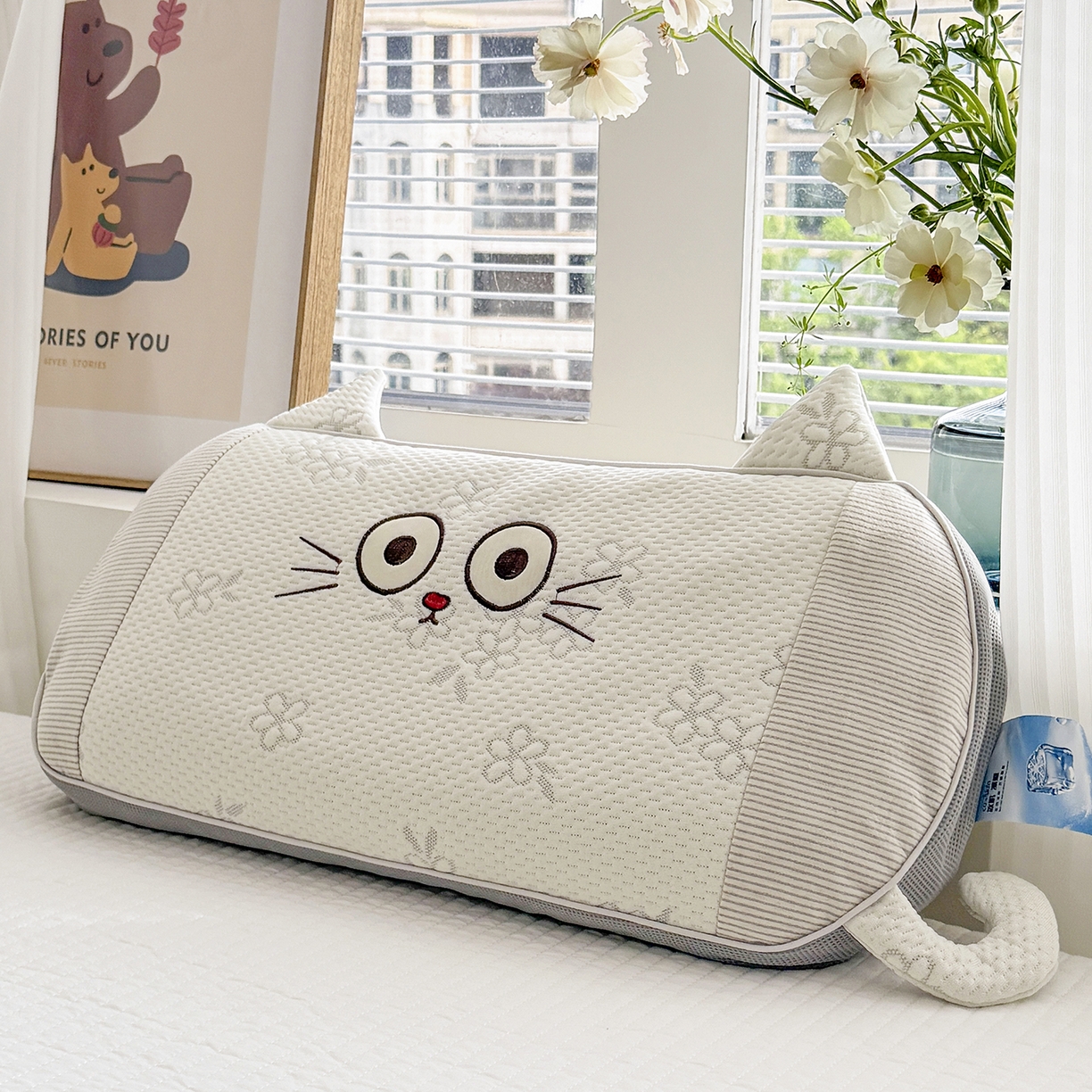 91家纺网 家纺一手货源 找家纺 蔻眠 凉感丝小萌猫荞麦护颈枕夏季凉豆豆儿童枕芯学生枕头 小萌猫-花朵