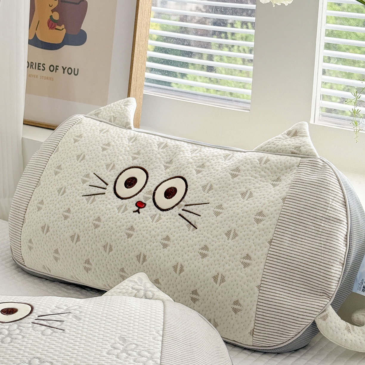 91家纺网 家纺一手货源 找家纺 蔻眠 凉感丝小萌猫荞麦护颈枕夏季凉豆豆儿童枕芯学生枕头 小萌猫-三角