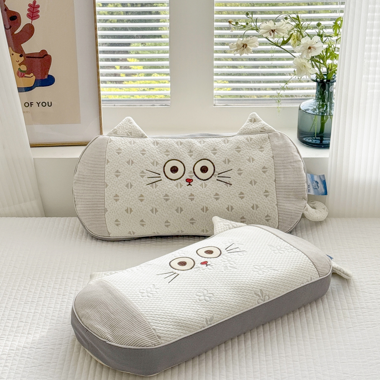 91家纺网 家纺一手货源 找家纺 蔻眠 凉感丝小萌猫荞麦护颈枕夏季凉豆豆儿童枕芯学生枕头 主图