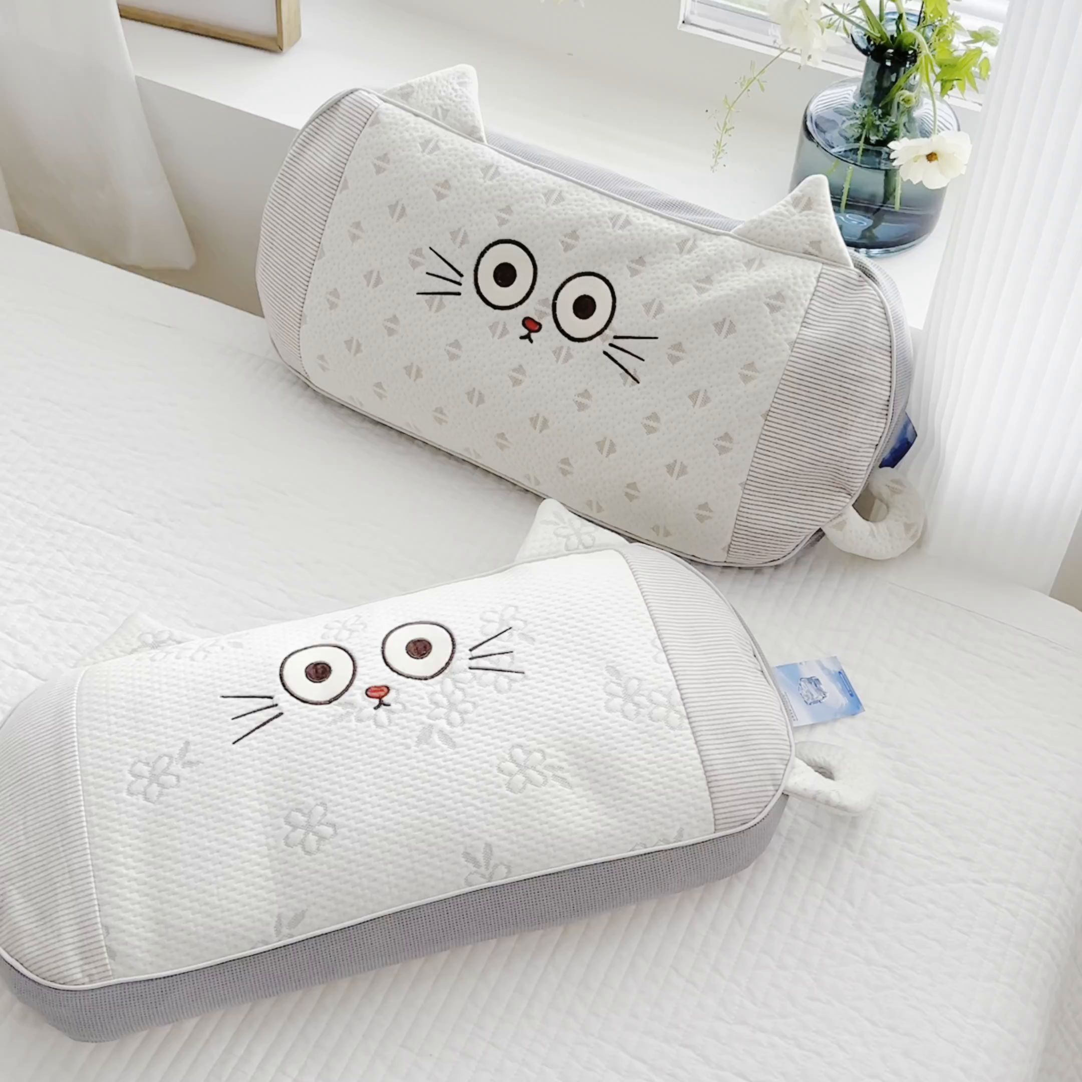 91家纺网 家纺一手货源 找家纺 （总）蔻眠 凉感丝小萌猫荞麦护颈枕夏季凉豆豆儿童枕芯学生枕头