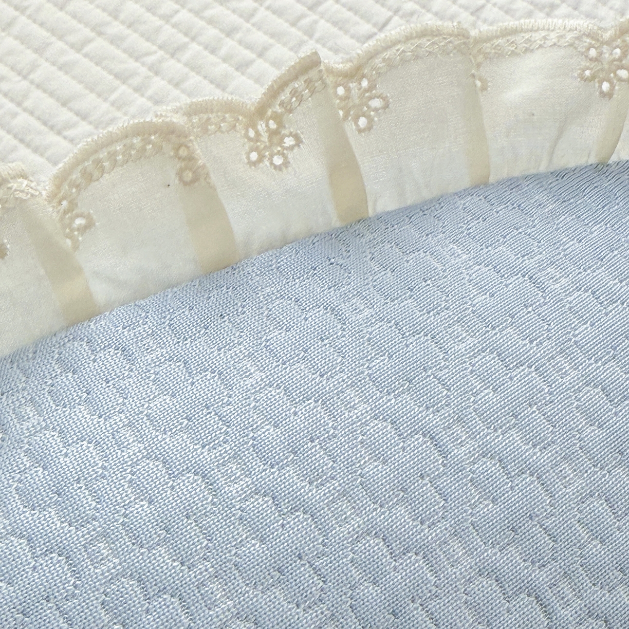 91家纺网 家纺一手货源 找家纺 蔻眠 凉感丝花边款月亮长抱枕夹腿抱枕凉豆豆枕芯多功能枕头 凉感丝月亮-蓝色