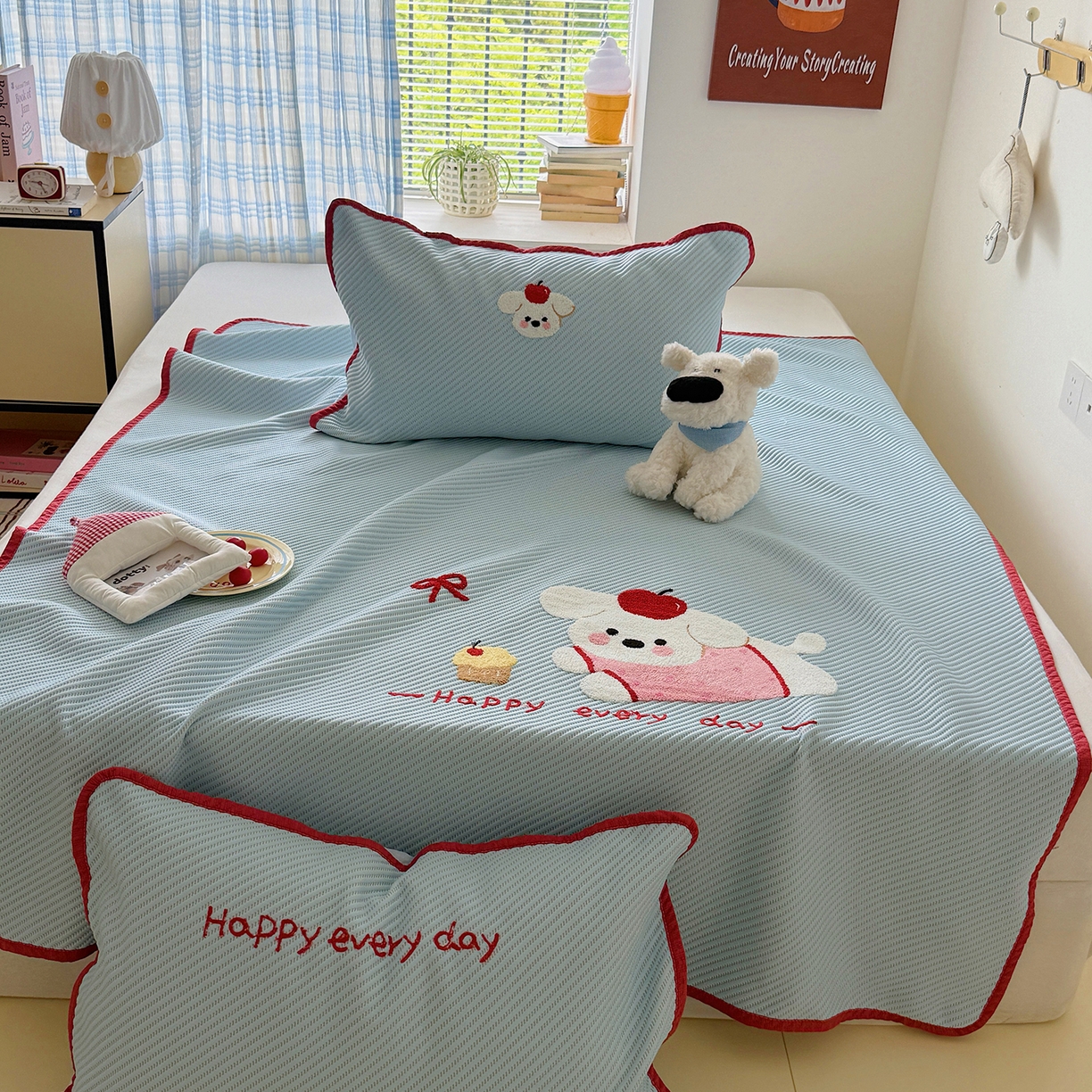 91家纺网 家纺一手货源 找家纺 顾里家纺 2026新款Pe凉感仿冰藤软席凉席三件套 苹果趴熊