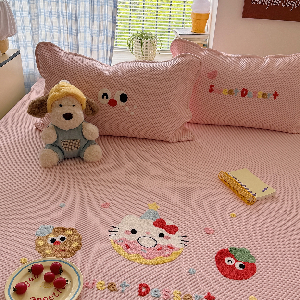 91家纺网 家纺一手货源 找家纺 顾里家纺 2026新款Pe凉感仿冰藤软席凉席三件套 甜圈小猫