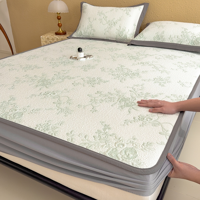 91家纺网 家纺一手货源 找家纺 女子家纺 2026新款夏天A类母婴级凉感值过0.21凉豆豆软席凉席-思琳娜系列 思琳娜-豆绿-床笠款