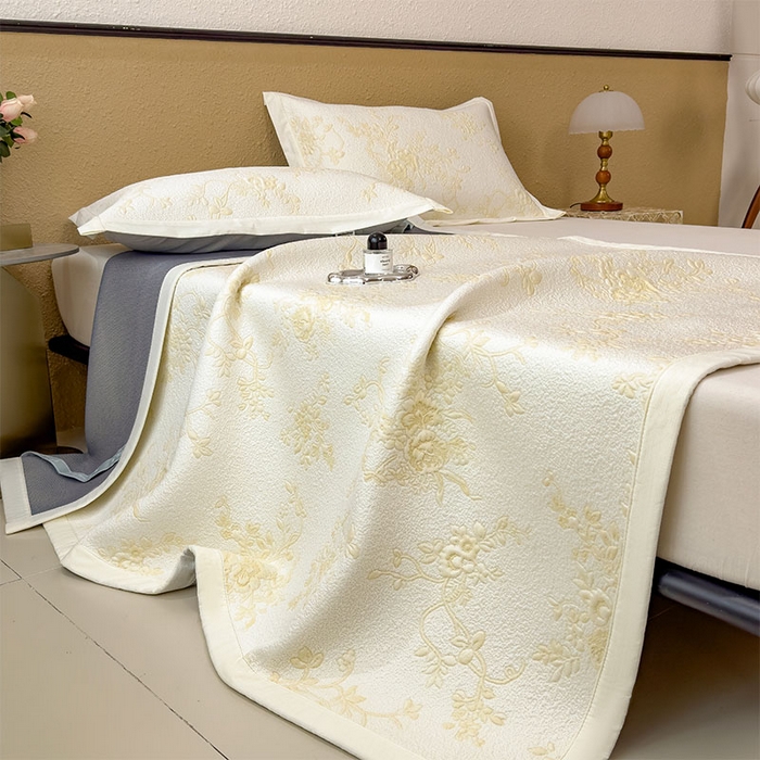 91家纺网 家纺一手货源 找家纺 女子家纺 2026新款夏天A类母婴级凉感值过0.21凉豆豆软席凉席-思琳娜系列 思琳娜-淡黄-床席款