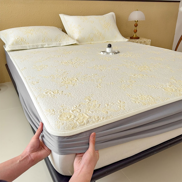 91家纺网 家纺一手货源 找家纺 女子家纺 2026新款夏天A类母婴级凉感值过0.21凉豆豆软席凉席-思琳娜系列 思琳娜-淡黄-床笠款