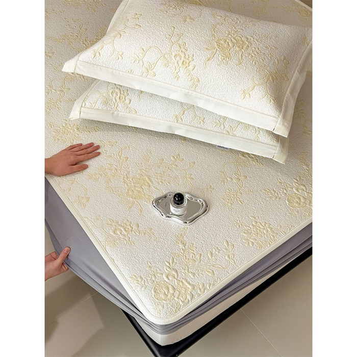 91家纺网 家纺一手货源 找家纺 女子家纺 2026新款夏天A类母婴级凉感值过0.21凉豆豆软席凉席-思琳娜系列 思琳娜-淡黄-床笠款