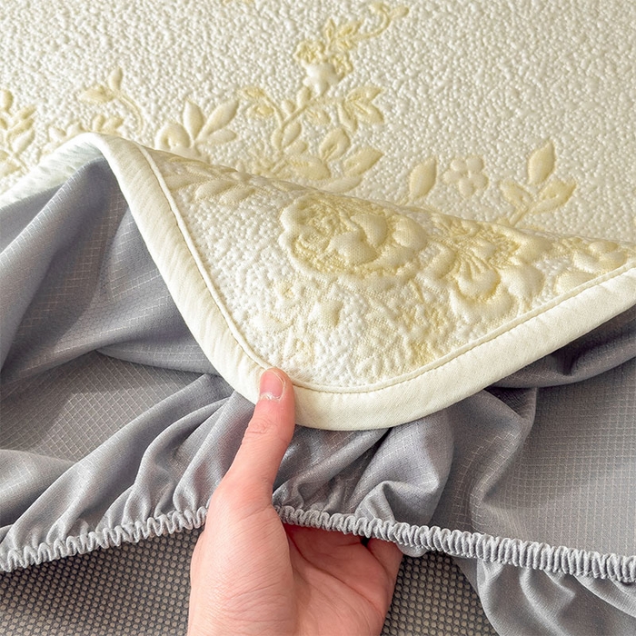 91家纺网 家纺一手货源 找家纺 女子家纺 2026新款夏天A类母婴级凉感值过0.21凉豆豆软席凉席-思琳娜系列 思琳娜-淡黄-床笠款