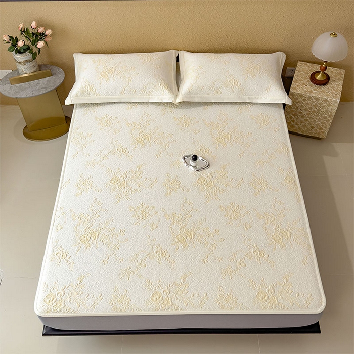 91家纺网 家纺一手货源 找家纺 女子家纺 2026新款夏天A类母婴级凉感值过0.21凉豆豆软席凉席-思琳娜系列 思琳娜-淡黄-床笠款