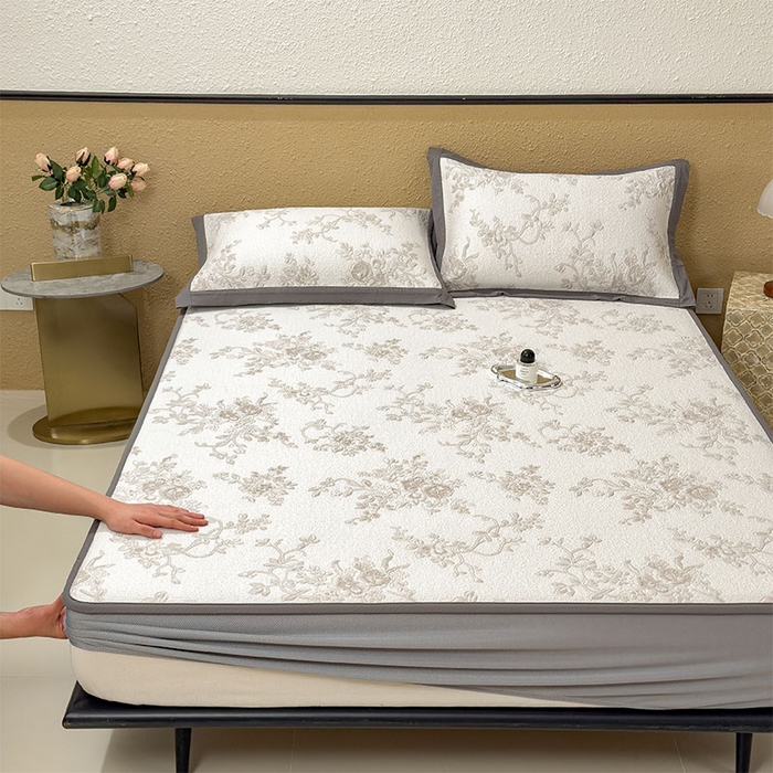 91家纺网 家纺一手货源 找家纺 女子家纺 2026新款夏天A类母婴级凉感值过0.21凉豆豆软席凉席-思琳娜系列 思琳娜-豆咖-床笠款